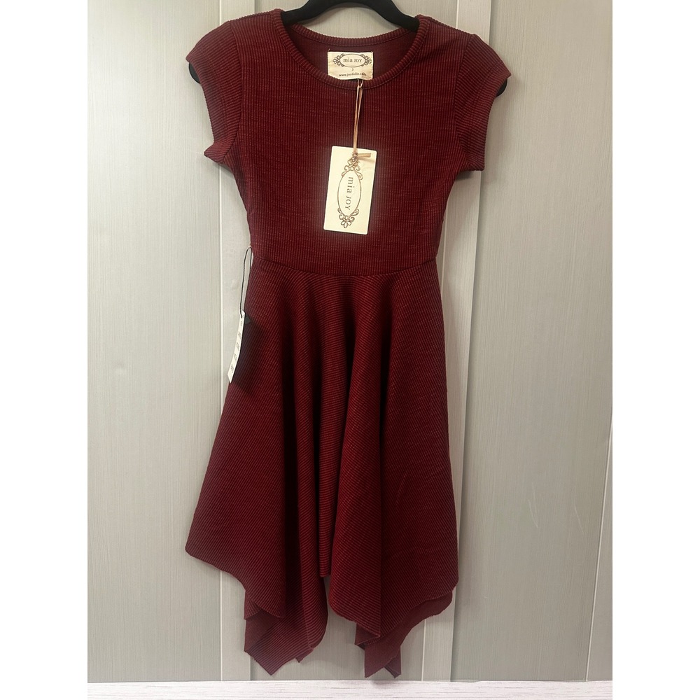*NEW* Mia Joy Joyfolie Size 3 Kaia Dress Cedar Burgundy Ribbed Handkerchief Hem